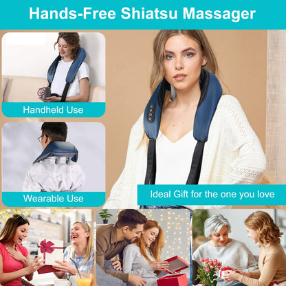 Electric Neck Shoulder Massager With Infrared Light Heating 3 Massage Modes Speeds Kneading Grasping Shiatsu Massage Pillow For Back Arms Thighs Release Pain