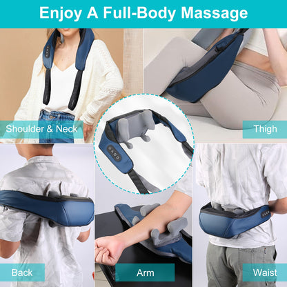 Electric Neck Shoulder Massager With Infrared Light Heating 3 Massage Modes Speeds Kneading Grasping Shiatsu Massage Pillow For Back Arms Thighs Release Pain