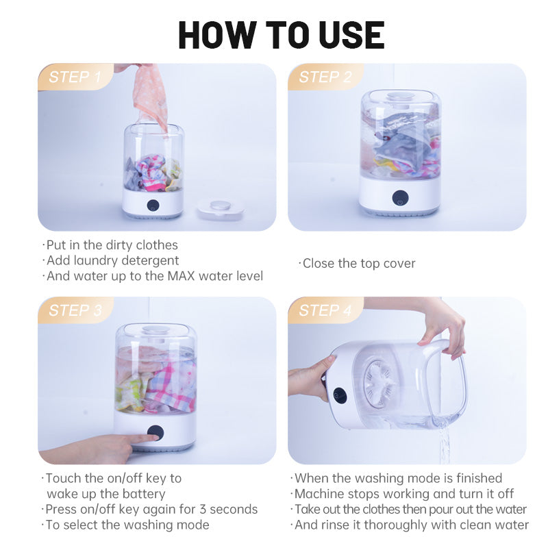 Cordless Mini Washer 6L – Portable & Rechargeable Travel Laundry Machine