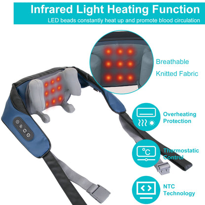 Electric Neck Shoulder Massager With Infrared Light Heating 3 Massage Modes Speeds Kneading Grasping Shiatsu Massage Pillow For Back Arms Thighs Release Pain