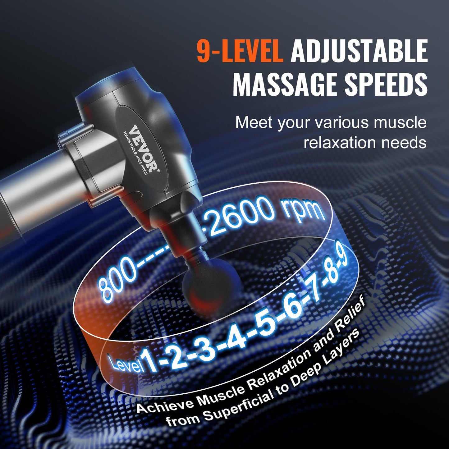 Deep Tissue Massage Gun – 9 Speeds, 6 Heads for Pain Relief