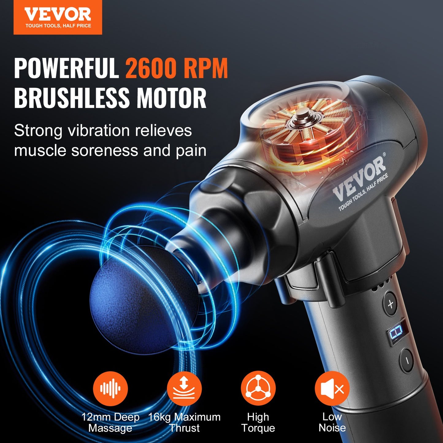 Deep Tissue Massage Gun – 9 Speeds, 6 Heads for Pain Relief