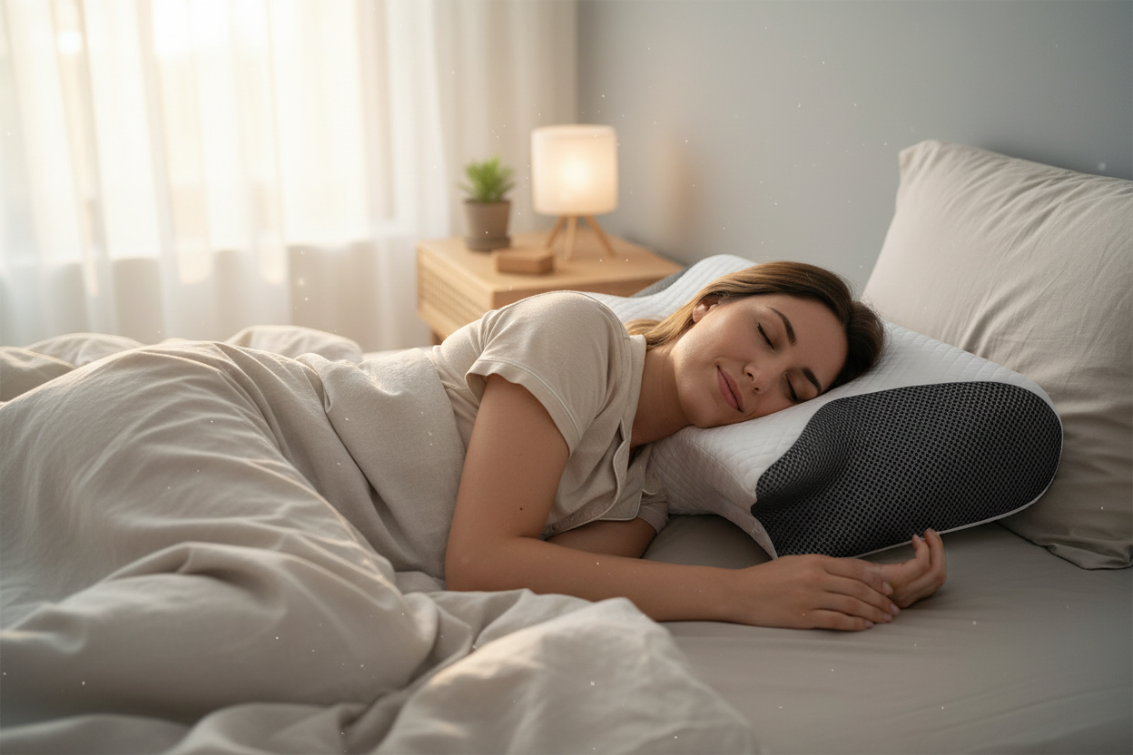 Person sleeping on cervical pillow
